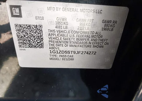 2018 Chevrolet Malibu Lt из США, поврежденный, VIN 1G1ZD5ST9JF274272